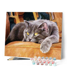 Load image into Gallery viewer, paint by numbers | Cat on Couch | animals cats intermediate | FiguredArt