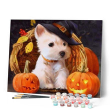 Load image into Gallery viewer, paint by numbers | Westie Dog during Halloween | animals dogs intermediate | FiguredArt