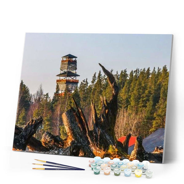 paint by numbers | Tower in the Forest | advanced landscapes | FiguredArt