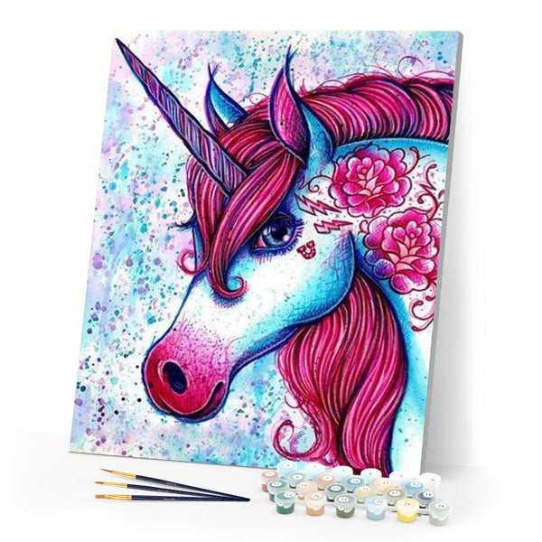 paint by numbers | Red Unicorn | animals intermediate kids unicorns | FiguredArt