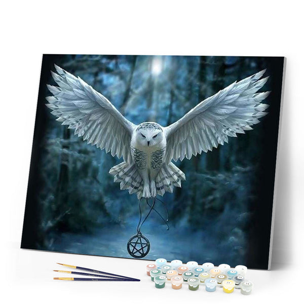 paint by numbers | Owl and Cross Necklace | advanced animals owls | FiguredArt