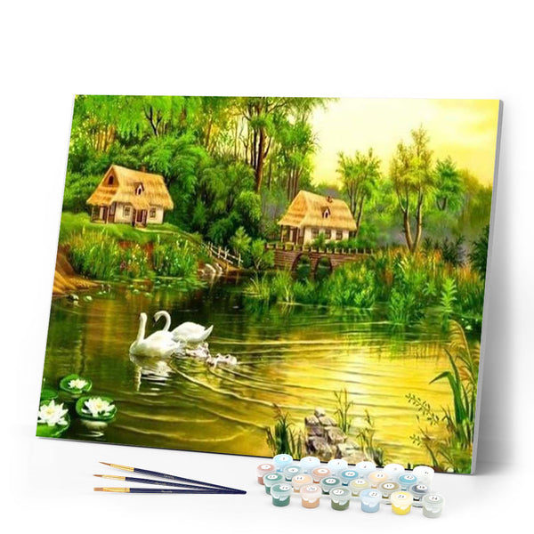 paint by numbers | Peaceful Swans | advanced birds landscapes swans | FiguredArt