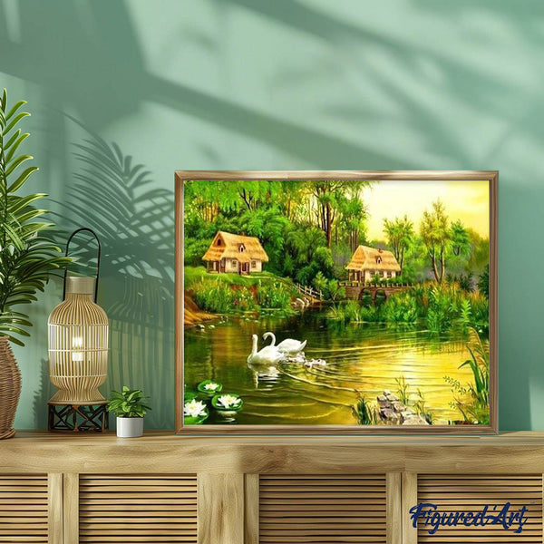 paint by numbers | Peaceful Swans | advanced birds landscapes swans | FiguredArt