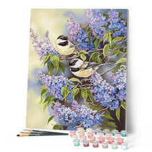 Load image into Gallery viewer, paint by numbers | Birds on Lilac branches | animals birds intermediate | FiguredArt