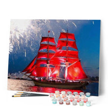 Load image into Gallery viewer, paint by numbers | Red Sailboat | intermediate ships and boats | FiguredArt