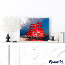 Load image into Gallery viewer, paint by numbers | Red Sailboat | intermediate ships and boats | FiguredArt