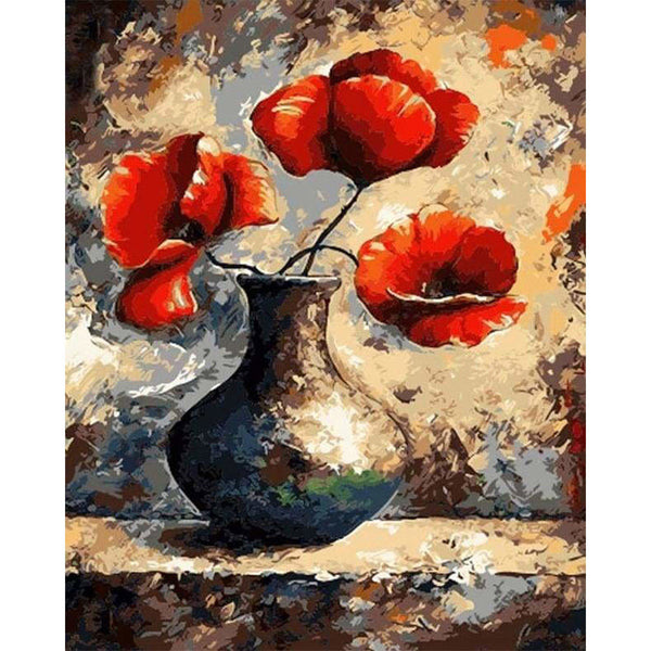 paint by numbers | Ancien vase and Red Flowers | flowers intermediate | FiguredArt