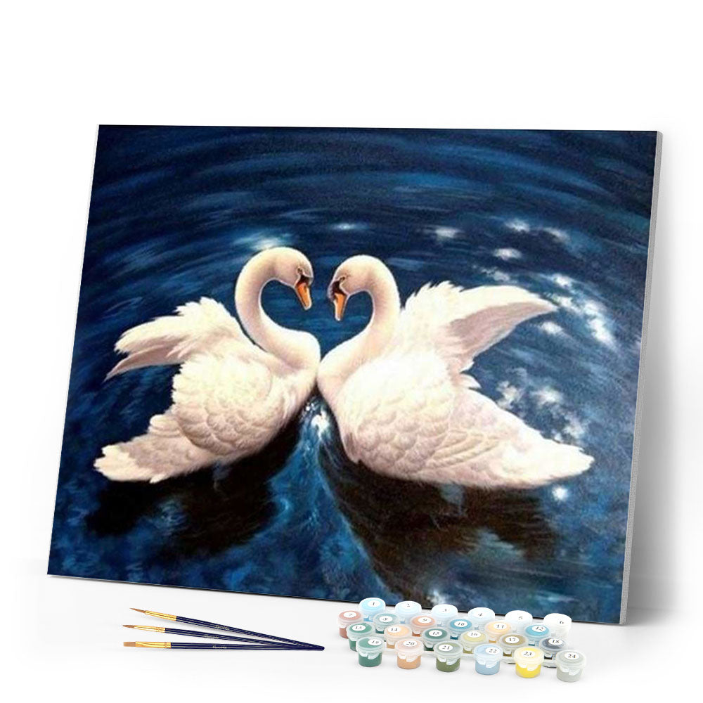 paint by numbers | Swans On Blue Lake | animals birds intermediate swans | FiguredArt