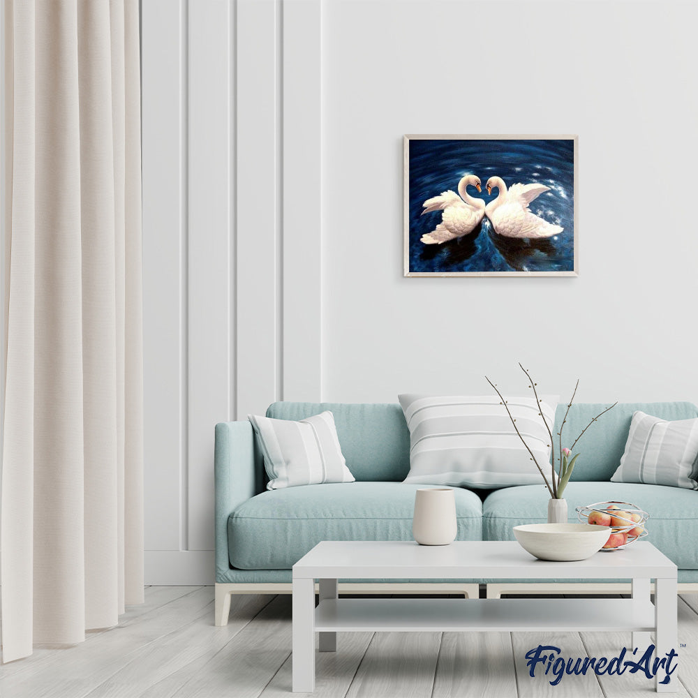 paint by numbers | Swans On Blue Lake | animals birds intermediate swans | FiguredArt