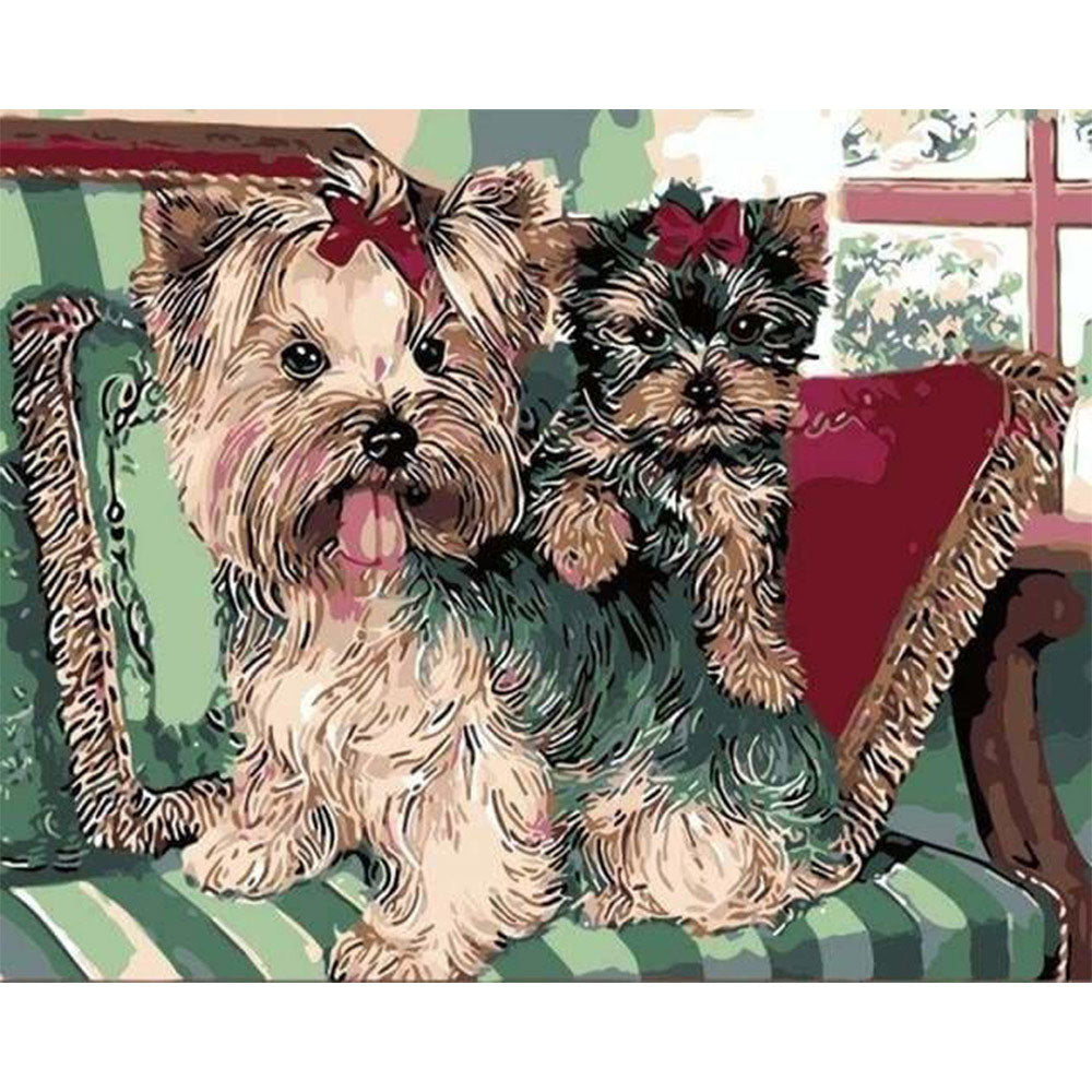 paint by numbers | Yorkshire terriers on Sofa | animals dogs intermediate | FiguredArt