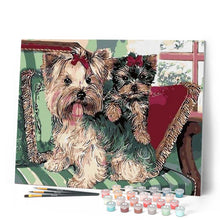 Load image into Gallery viewer, paint by numbers | Yorkshire terriers on Sofa | animals dogs intermediate | FiguredArt