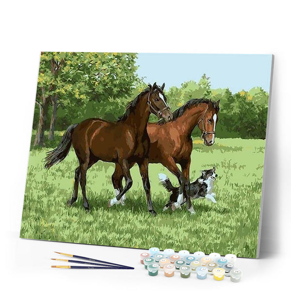 paint by numbers | Two Horses And Dog | animals dogs horses intermediate | FiguredArt