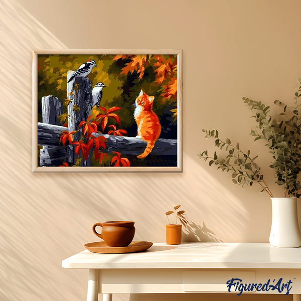 paint by numbers | Two Birds And Cat | animals birds cats intermediate | FiguredArt