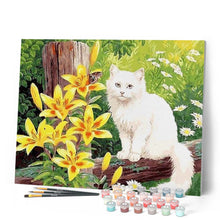 Load image into Gallery viewer, paint by numbers | White Cat and Yellow Flowers | animals cats intermediate | FiguredArt
