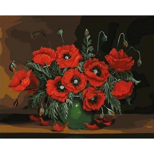 paint by numbers | Dark Red Flowers | flowers intermediate | FiguredArt
