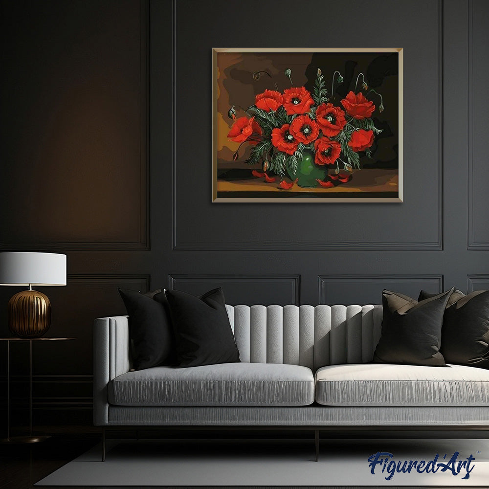paint by numbers | Dark Red Flowers | flowers intermediate | FiguredArt