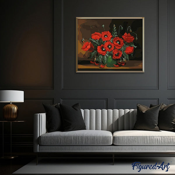 paint by numbers | Dark Red Flowers | flowers intermediate | FiguredArt