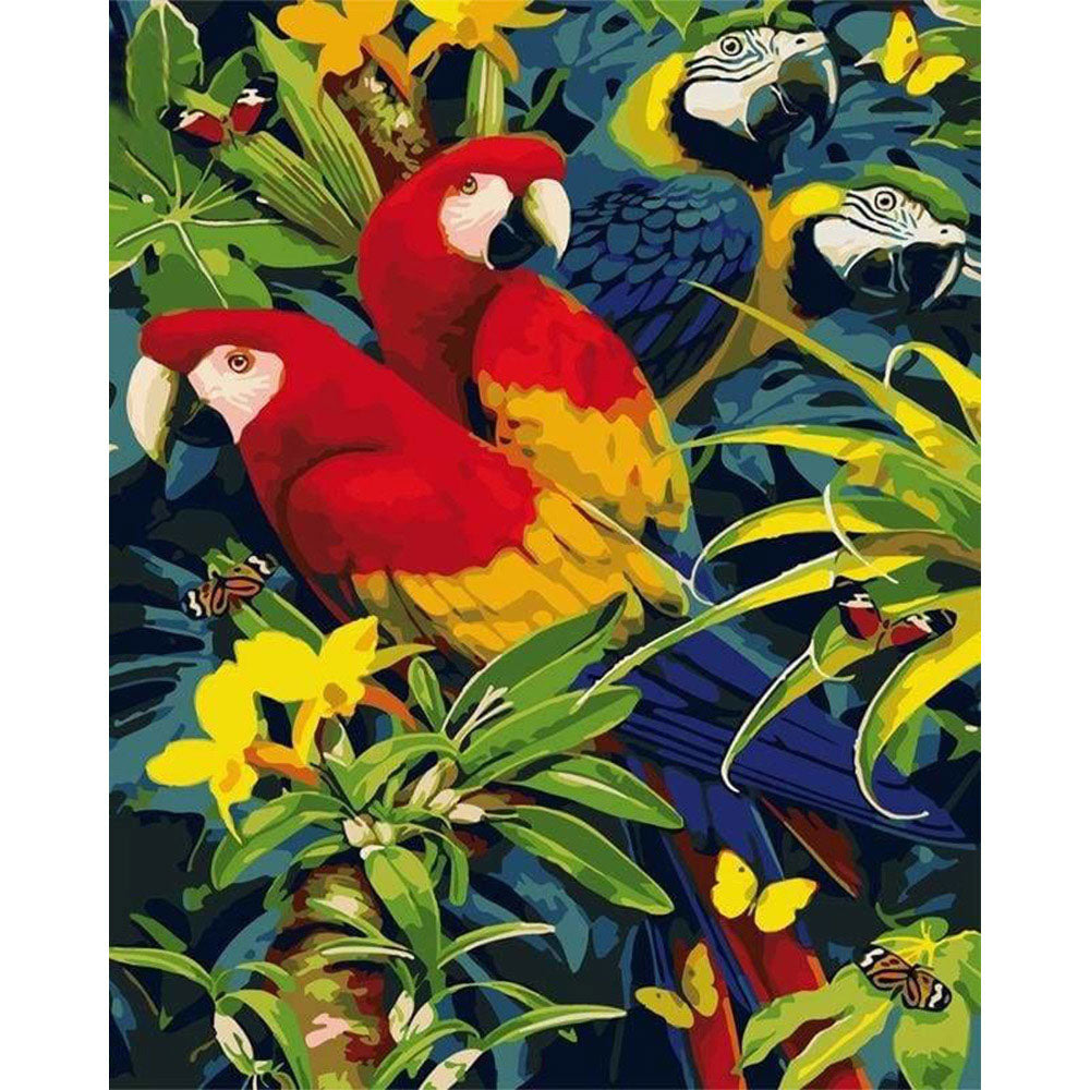 paint by numbers | Four Parrots | animals birds intermediate parrots | FiguredArt