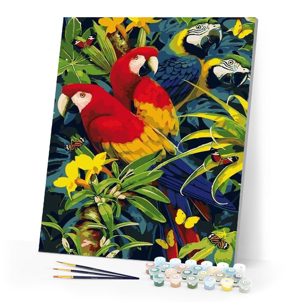 paint by numbers | Four Parrots | animals birds intermediate parrots | FiguredArt