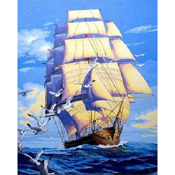 paint by numbers | Boat and Seagulls | advanced ships and boats | FiguredArt