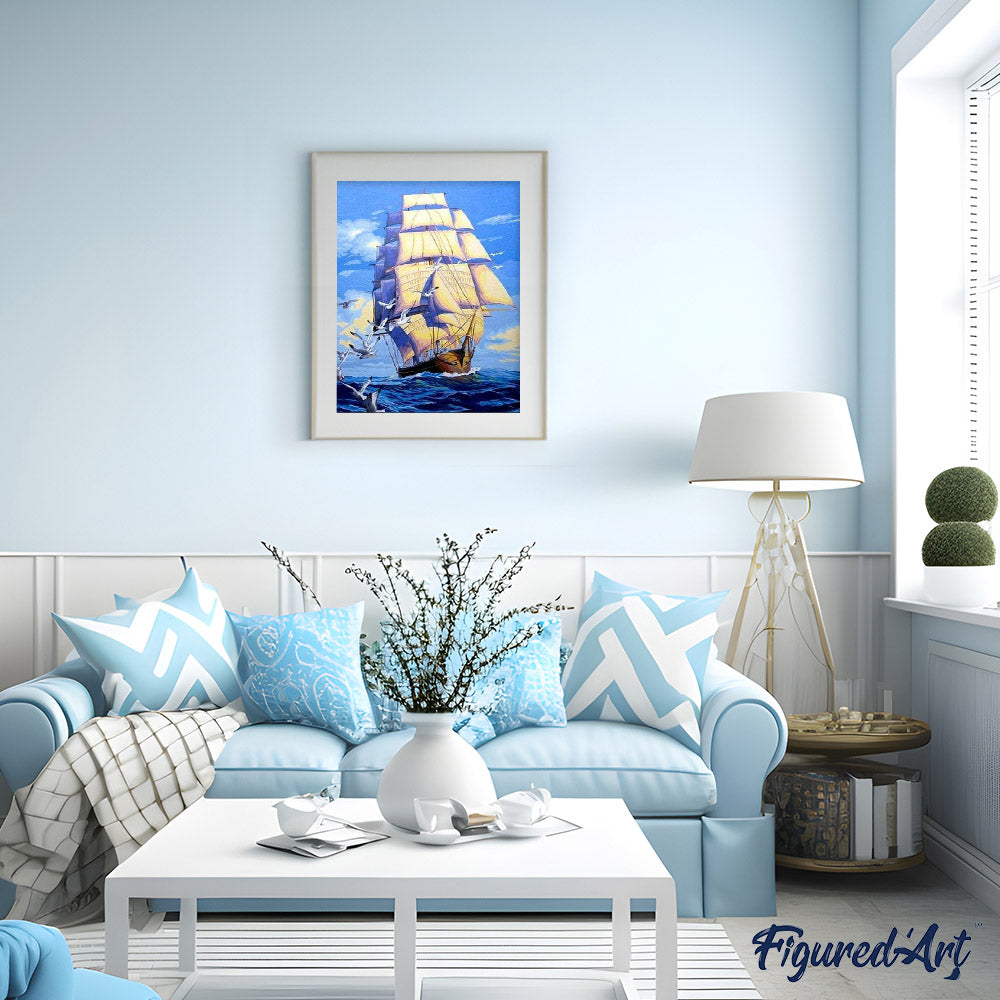 paint by numbers | Boat and Seagulls | advanced ships and boats | FiguredArt