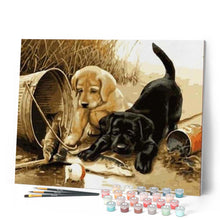 Load image into Gallery viewer, paint by numbers | Two dogs playing | animals dogs intermediate | FiguredArt