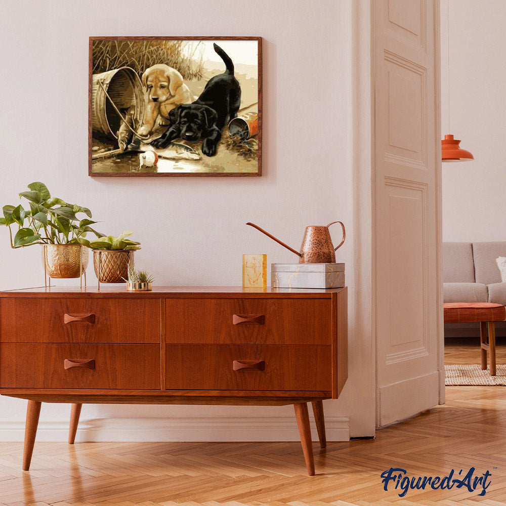 paint by numbers | Two dogs playing | animals dogs intermediate | FiguredArt