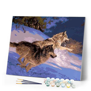 paint by numbers | Wolves Hunting | animals intermediate wolves | FiguredArt