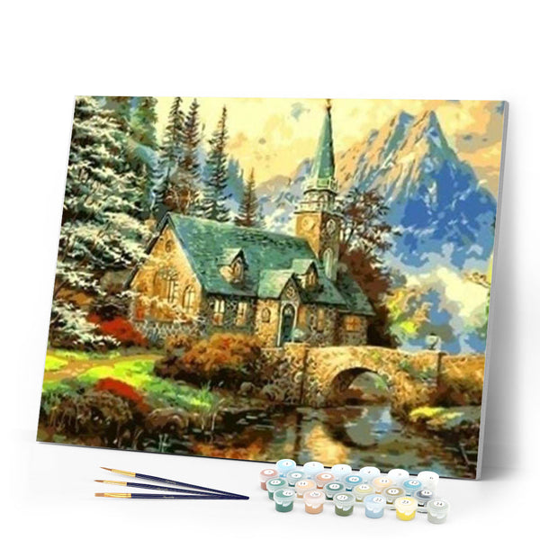 paint by numbers | Old house near the Mountain | advanced landscapes | FiguredArt