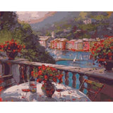 paint by numbers | Glass of wine and Terrasse View | intermediate landscapes | FiguredArt