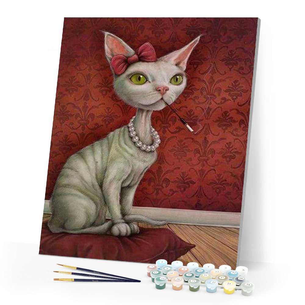 paint by numbers | Cat with the Necklace and Cigarette Holder | advanced animals cats flowers | FiguredArt