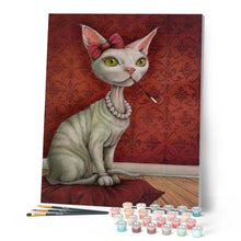 Load image into Gallery viewer, paint by numbers | Cat with the Necklace and Cigarette Holder | advanced animals cats flowers | FiguredArt