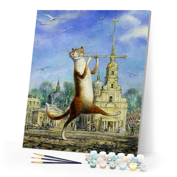 paint by numbers | Cat playing Flute | advanced animals cats | FiguredArt