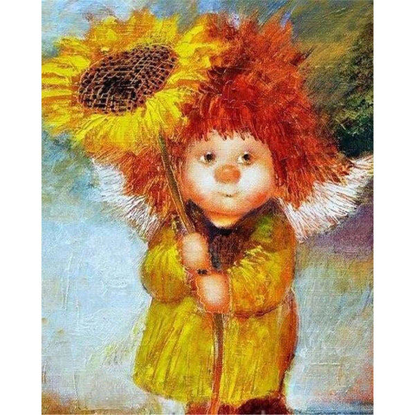 paint by numbers | Sunflower Girl | advanced flowers portrait | FiguredArt