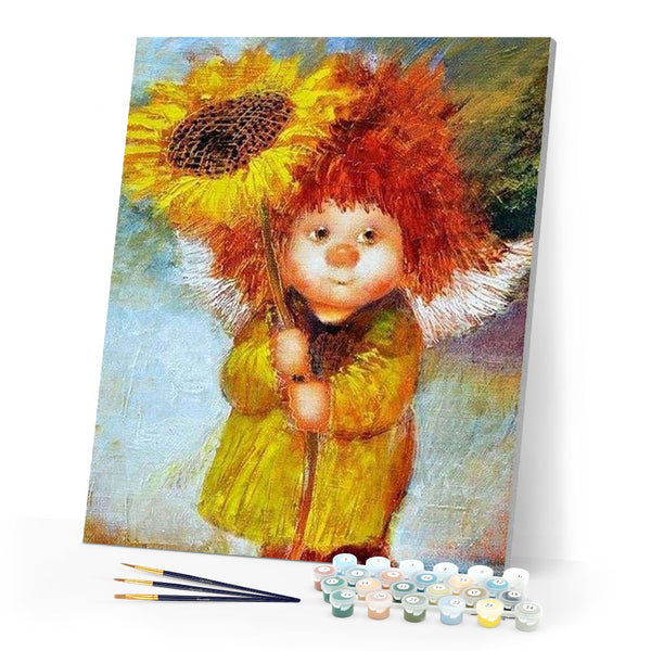 paint by numbers | Sunflower Girl | advanced flowers portrait | FiguredArt