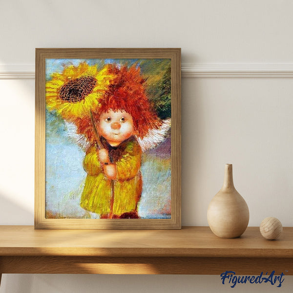paint by numbers | Sunflower Girl | advanced flowers portrait | FiguredArt