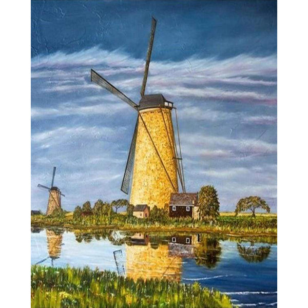 paint by numbers | Windmill River | intermediate landscapes | FiguredArt