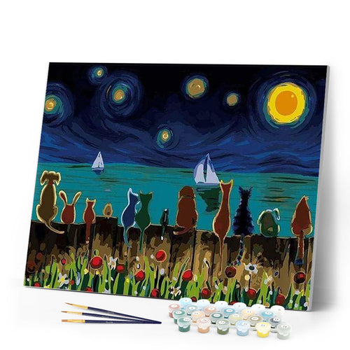 paint by numbers | Starry Night with Animals | animals easy ships and boats | FiguredArt