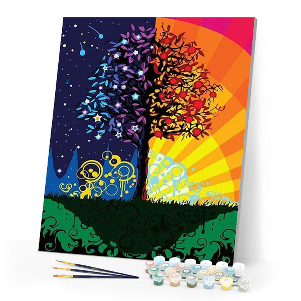 paint by numbers | Tree Day and Night | easy trees | FiguredArt