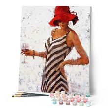 Load image into Gallery viewer, paint by numbers | Woman drinking Wine | intermediate portrait | FiguredArt