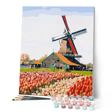 Load image into Gallery viewer, paint by numbers | Windmill and Flowers | intermediate landscapes | FiguredArt