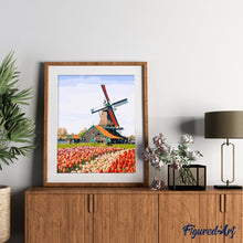 Load image into Gallery viewer, paint by numbers | Windmill and Flowers | intermediate landscapes | FiguredArt