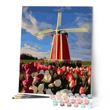 Load image into Gallery viewer, paint by numbers | Flowers and Windmill | easy landscapes | FiguredArt