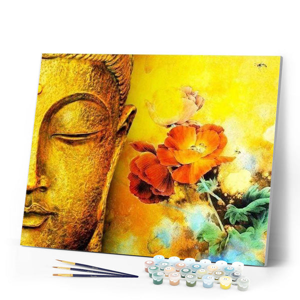 paint by numbers | Face of Buddha and Flowers | advanced flowers portrait religion | FiguredArt