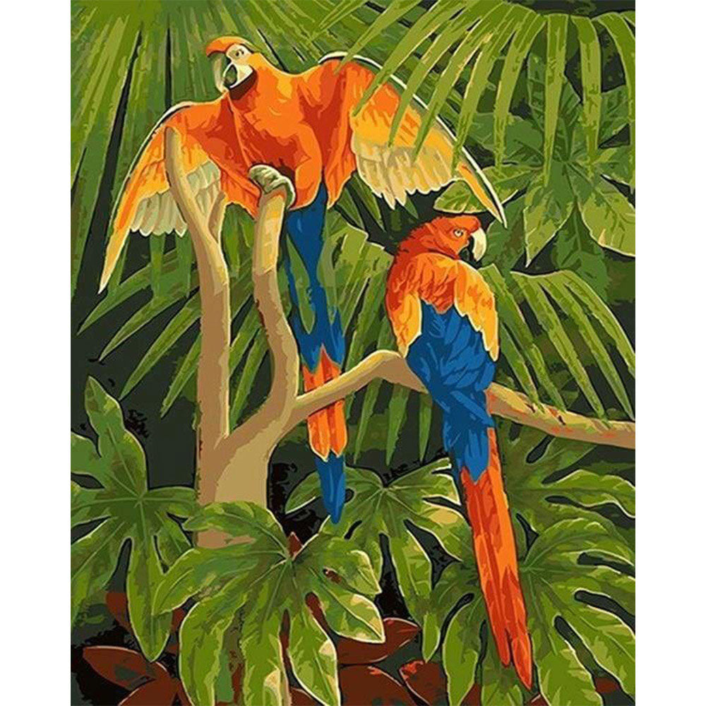 paint by numbers | Parrots in the Jungle | animals birds easy parrots | FiguredArt