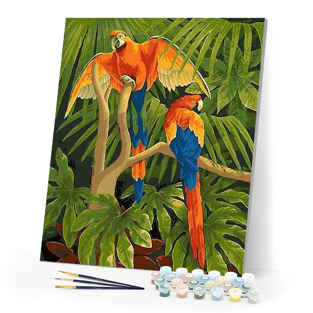 paint by numbers | Parrots in the Jungle | animals birds easy parrots | FiguredArt