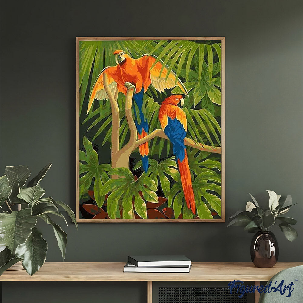 paint by numbers | Parrots in the Jungle | animals birds easy parrots | FiguredArt
