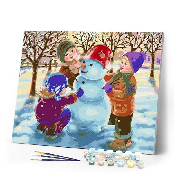 paint by numbers | Christmas with Three Children Playing in The Snow | christmas easy kids | FiguredArt