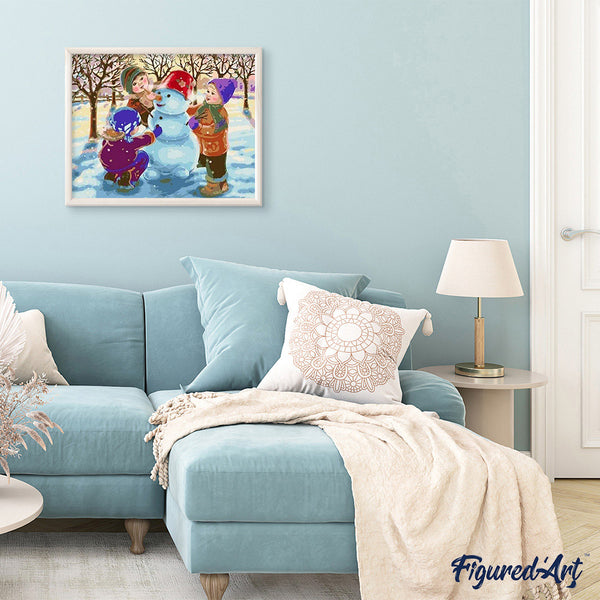 paint by numbers | Christmas with Three Children Playing in The Snow | christmas easy kids | FiguredArt