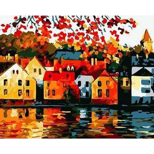 paint by numbers | Quiet city near the River | cities easy | FiguredArt
